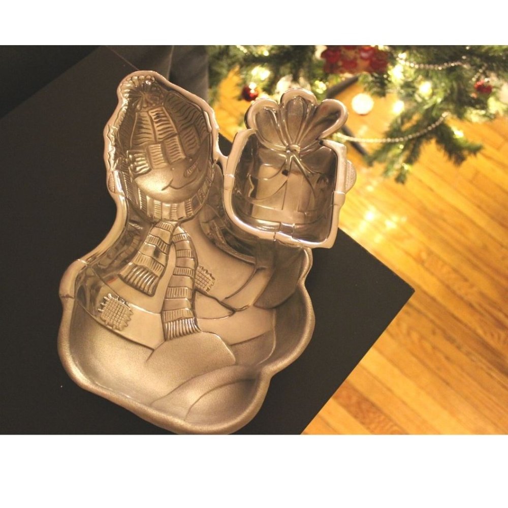 NEW - Lenox Yuletide Snowman Metal Chip Dip Serveware
